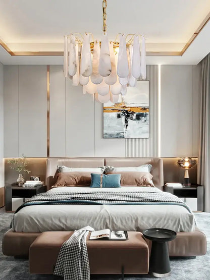 Art deco marble tiered led chandelier dining room gold pendant light