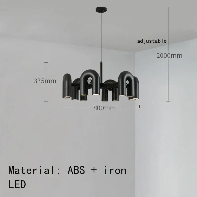 Art deco metal industrial chandelier – black & orange dining room light