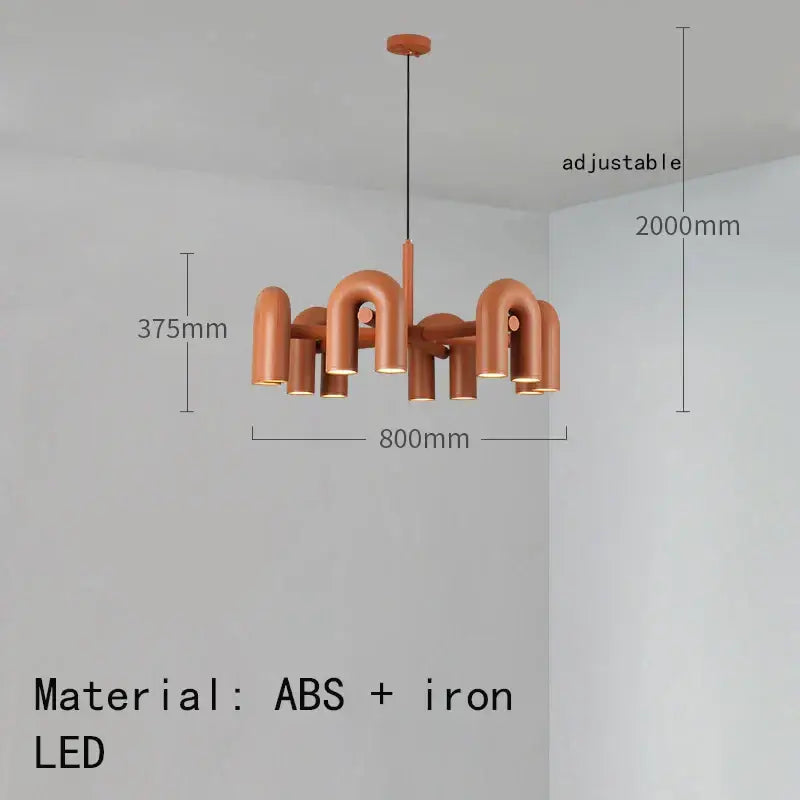 Art deco metal industrial chandelier – black & orange dining room light