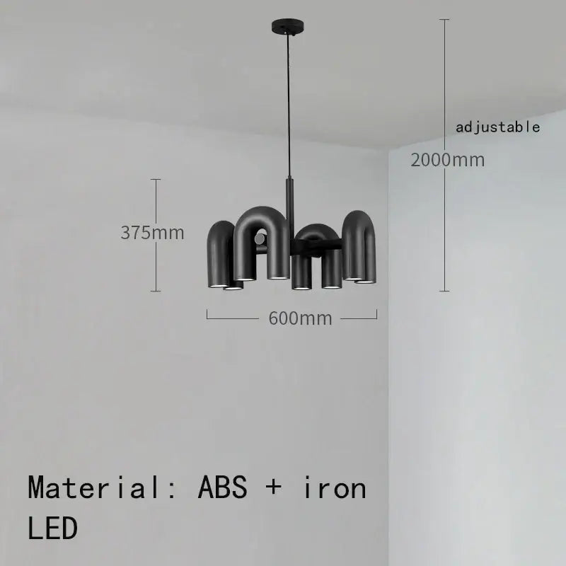 Art deco metal industrial chandelier – black & orange dining room light