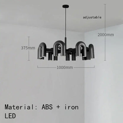 Art deco metal industrial chandelier – black & orange dining room light