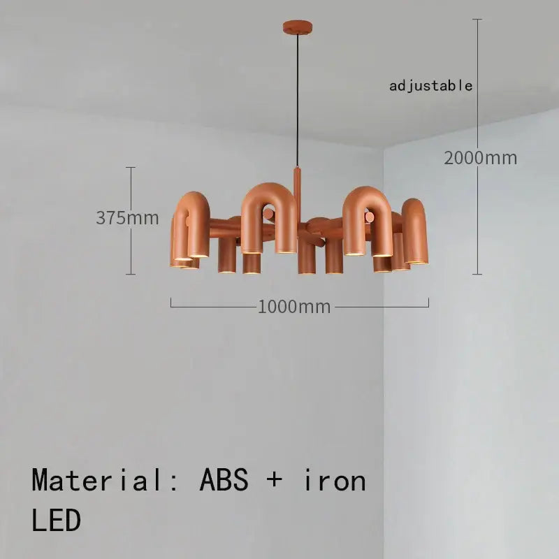 Art deco metal industrial chandelier – black & orange dining room light