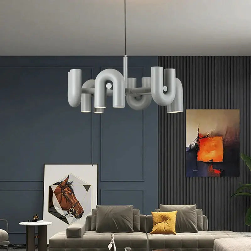 Art deco metal industrial chandelier – black & orange dining room light