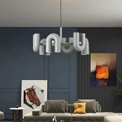 Art deco metal industrial chandelier – black & orange dining room light