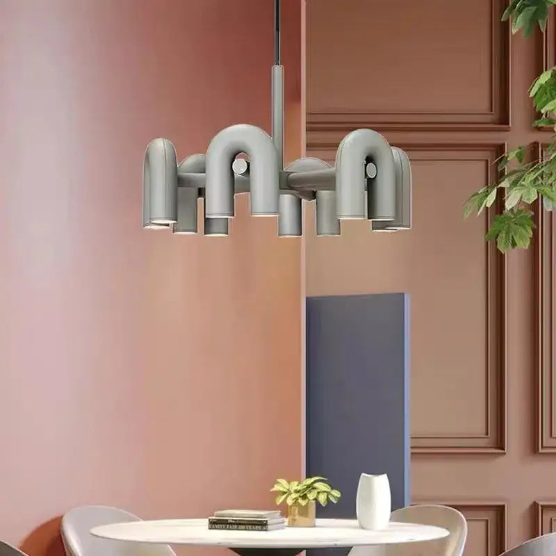 Art deco metal industrial chandelier – black & orange dining room light