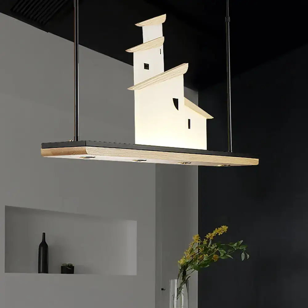 Art deco white & light wood ceiling light dining room warm white
