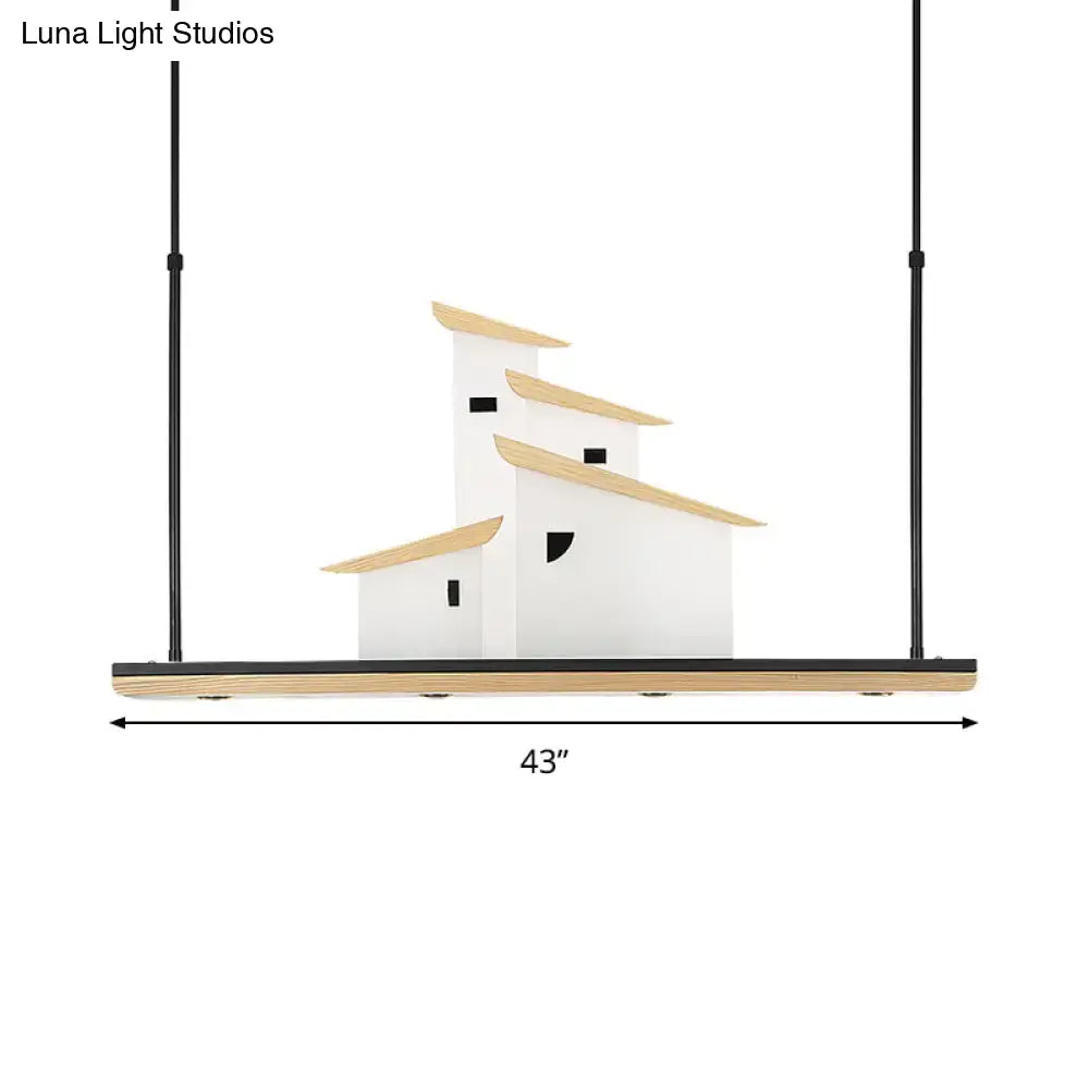 Art deco white & light wood ceiling light dining room warm white