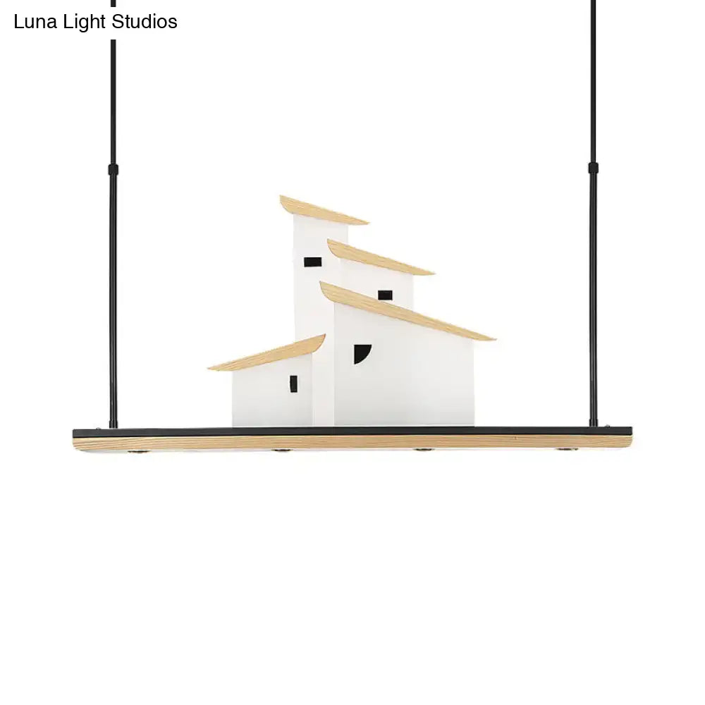 Art deco white & light wood ceiling light dining room warm white