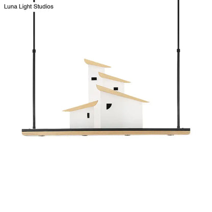 Art deco white & light wood ceiling light dining room warm white