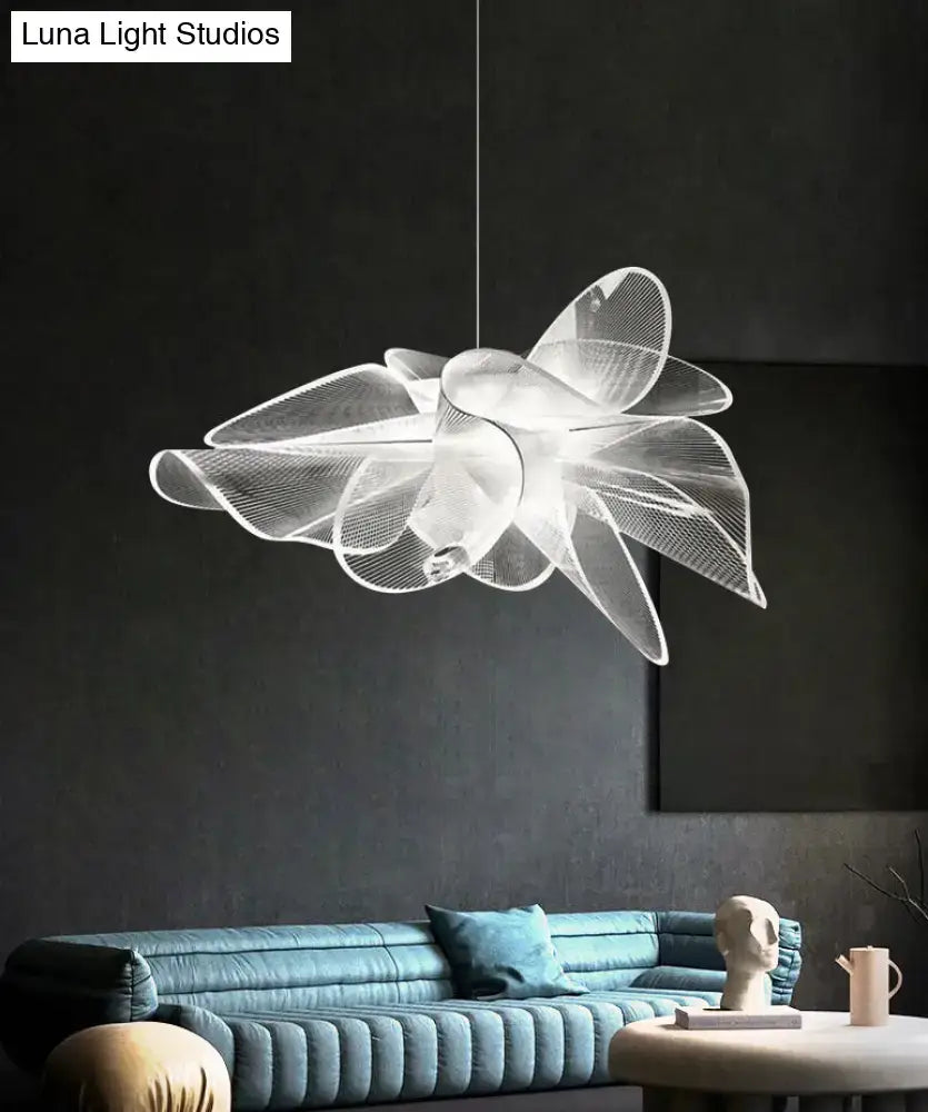Art deco white floral chandelier dining room light with chain cord