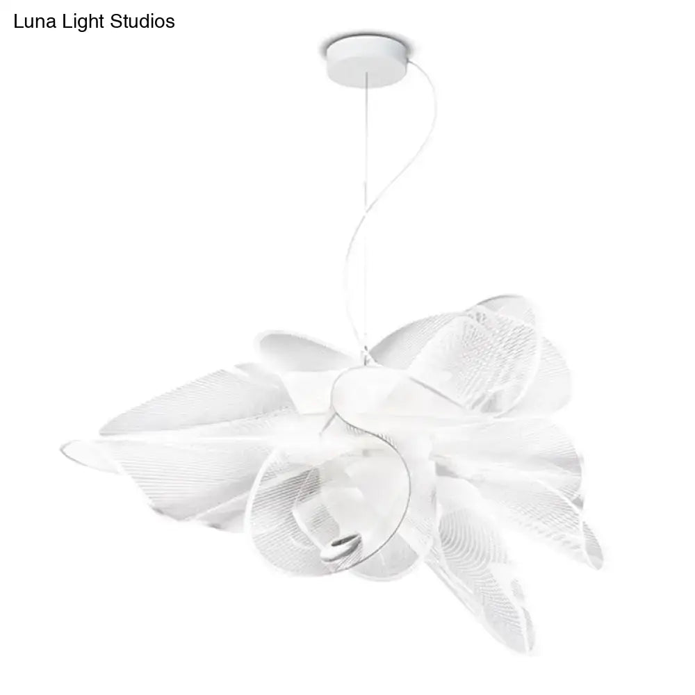 Art deco white floral chandelier dining room light with chain cord