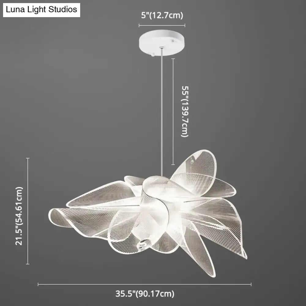 Art deco white floral chandelier dining room light with chain cord