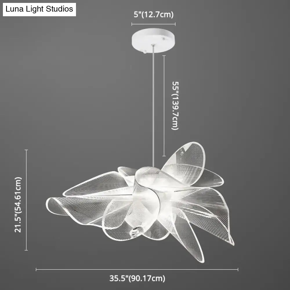 Art deco white floral chandelier dining room light with chain cord
