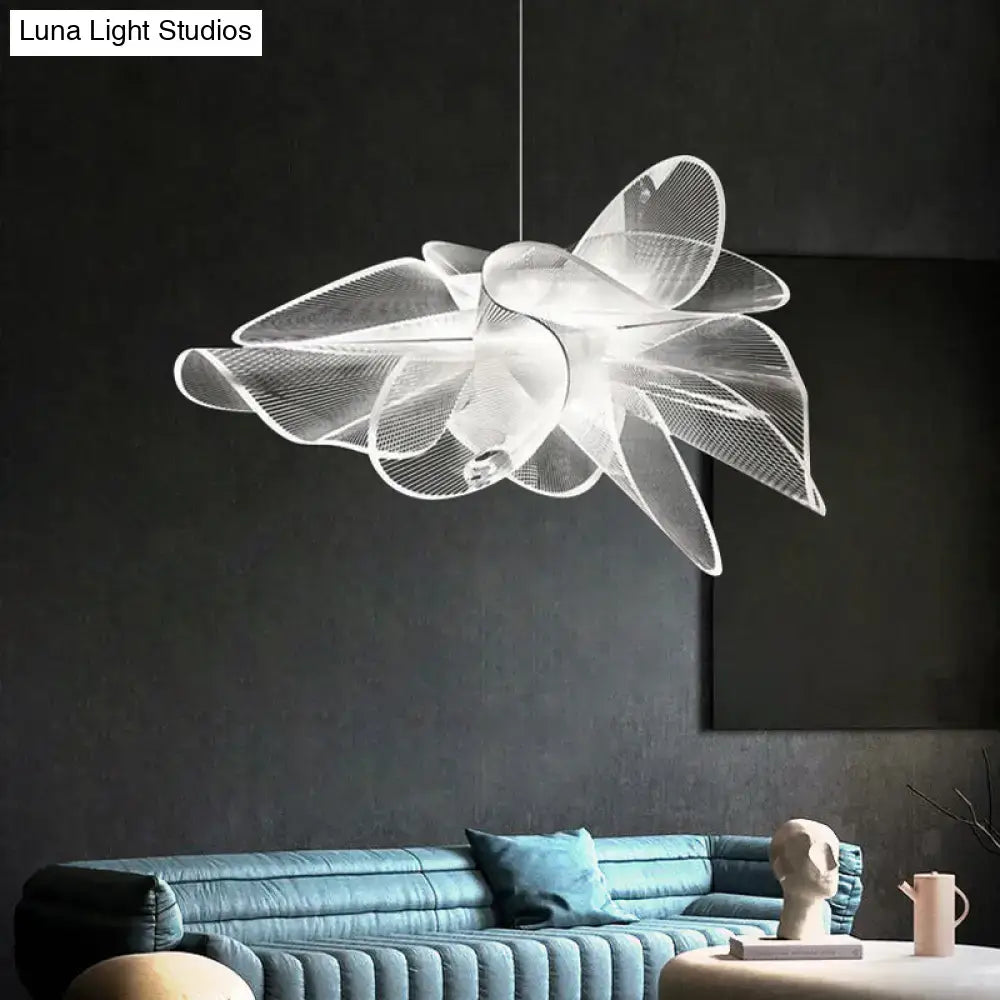 Art deco white floral chandelier dining room light with chain cord