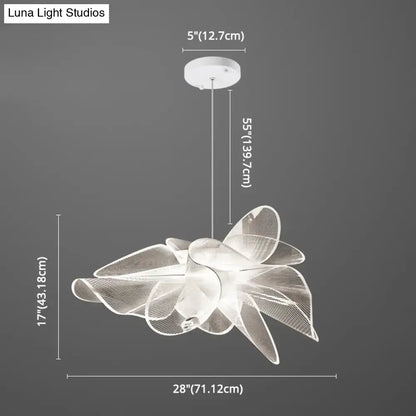 Art deco white floral chandelier dining room light with chain cord
