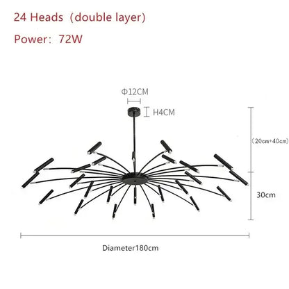 Art pendant chandelier black metal slender arm light living room