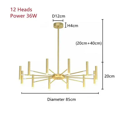 Art pendant chandelier black metal slender arm light living room