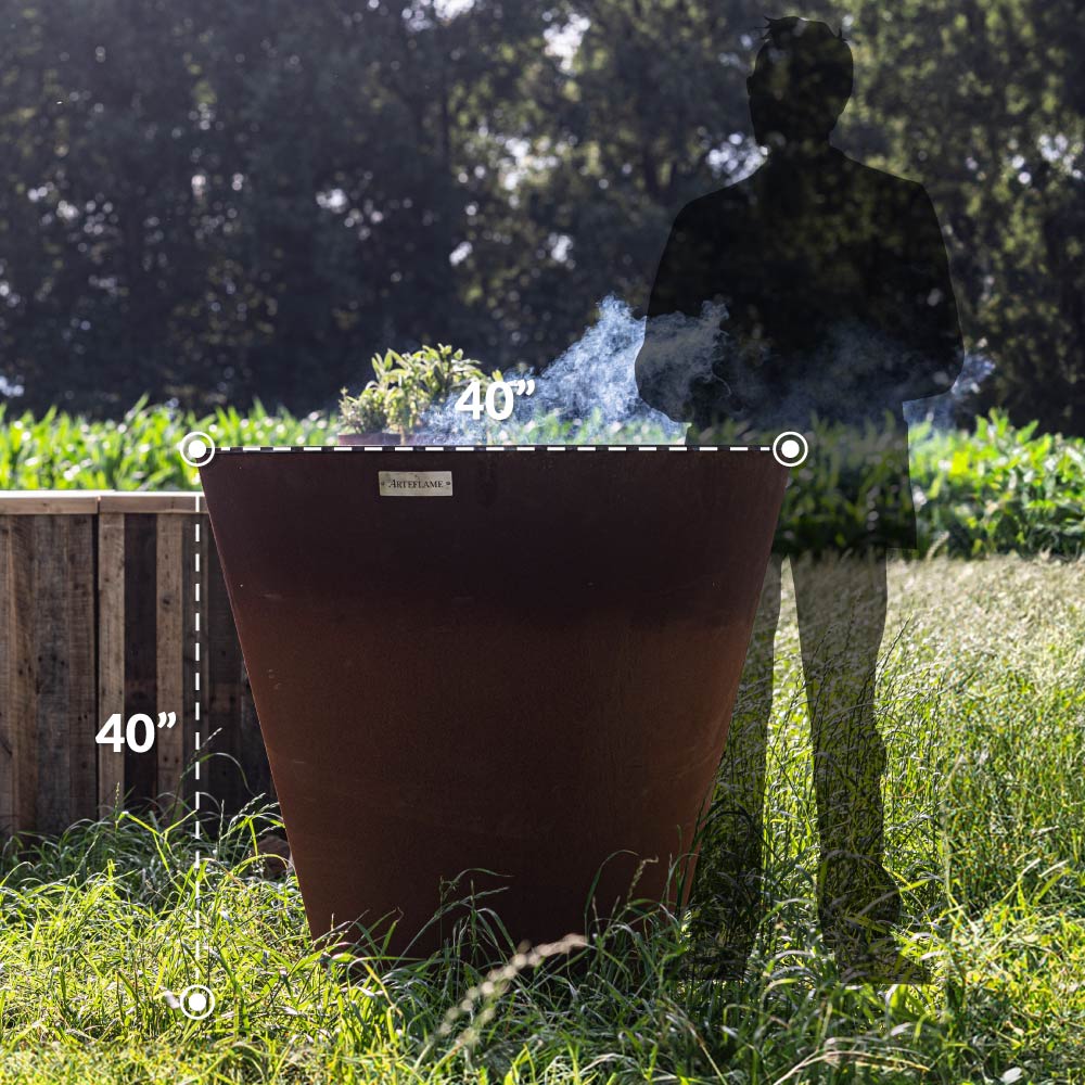 Arteflame Park Series — One-Piece CORTEN Steel Park Grill (30″ / 40″) with Half Griddle + Half Grill