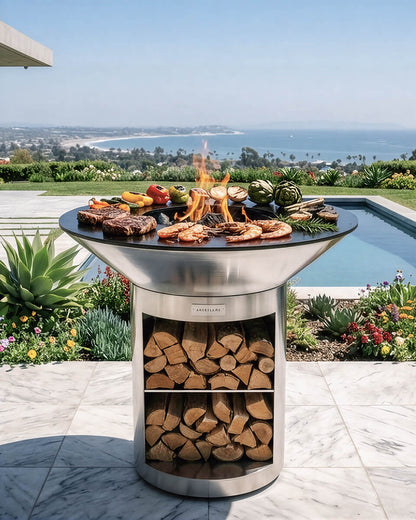 Arteflame 40″ Platinum Series — Stainless Fire Bowl Flat-Top Grill with Storage Base