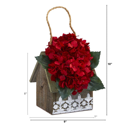 10” Hydrangea Artificial Arrangement in Hanging Floral Design House Planter
