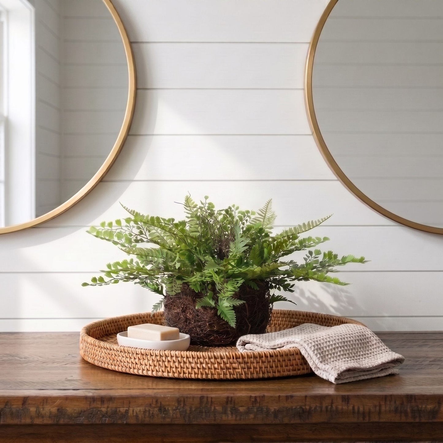 Mixed Fern w/Twig and Moss Basket