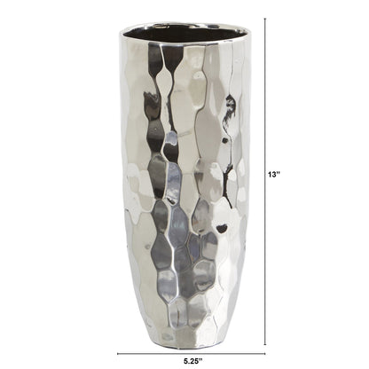 13” Designer Silver Cylinder Vase