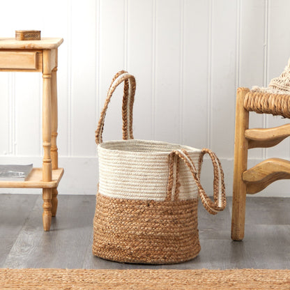 14” Boho Chic Basket Natural Cotton and Jute with Handles