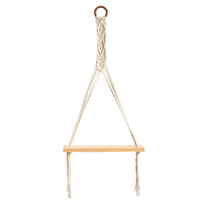 14” x 24” Handmade Macrame Wall Hanging with Wooden Shelf