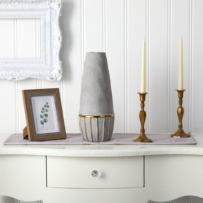 15” Regal Stone Decorative Vase with Gold Accents