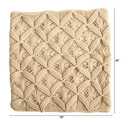 18” Boho Diamond Woven Macrame Decorative Pillow Cover