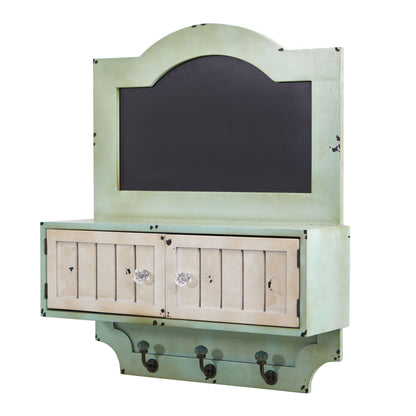 21.5” Vintage Chalkboard Wall Organizer With Doors and Hooks