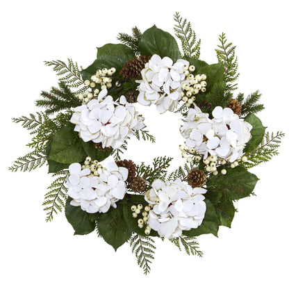 24” Artificial Hydrangea & Berry Gold Trimmed Wreath