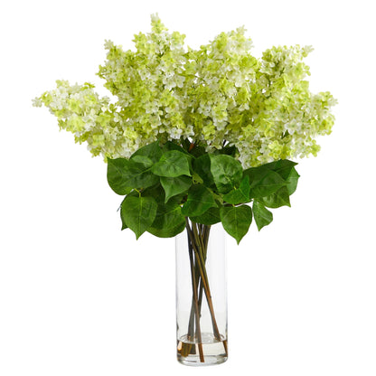 24” Artificial Lilac  Arrangement with  Cylinder Glass Vase