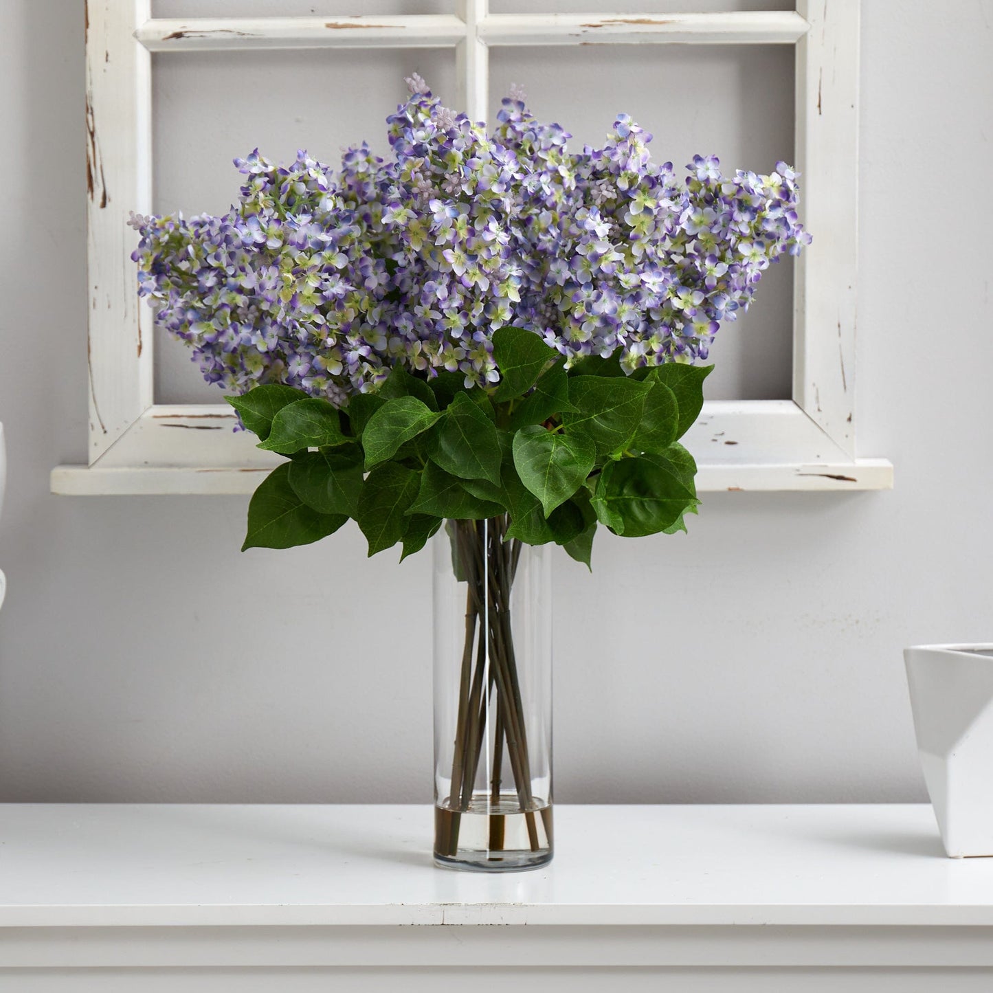 24” Artificial Lilac  Arrangement with  Cylinder Glass Vase
