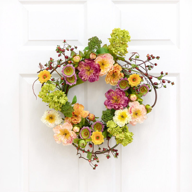 24" Artificial Mixed Peony Wreath