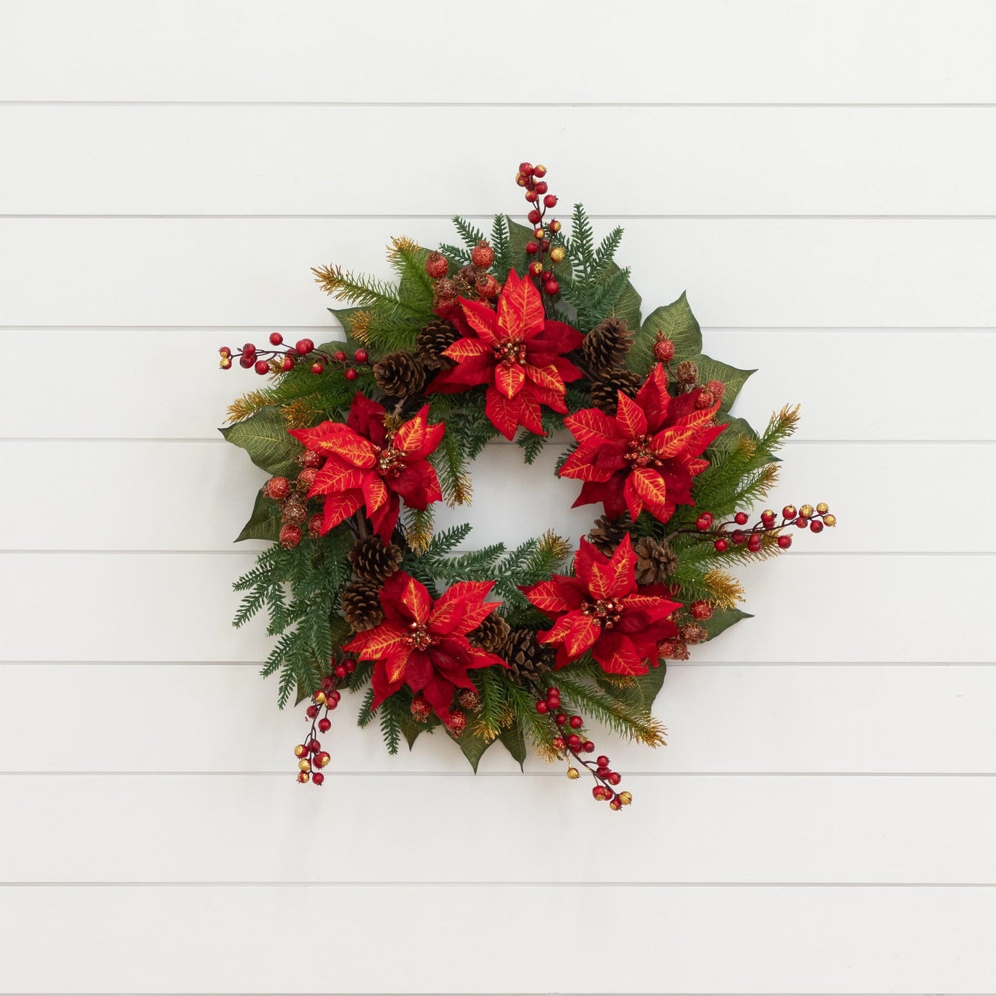 24" Poinsettia & Berry Wreath"