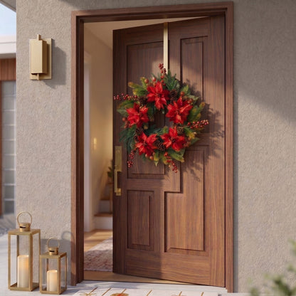 24" Poinsettia & Berry Wreath"