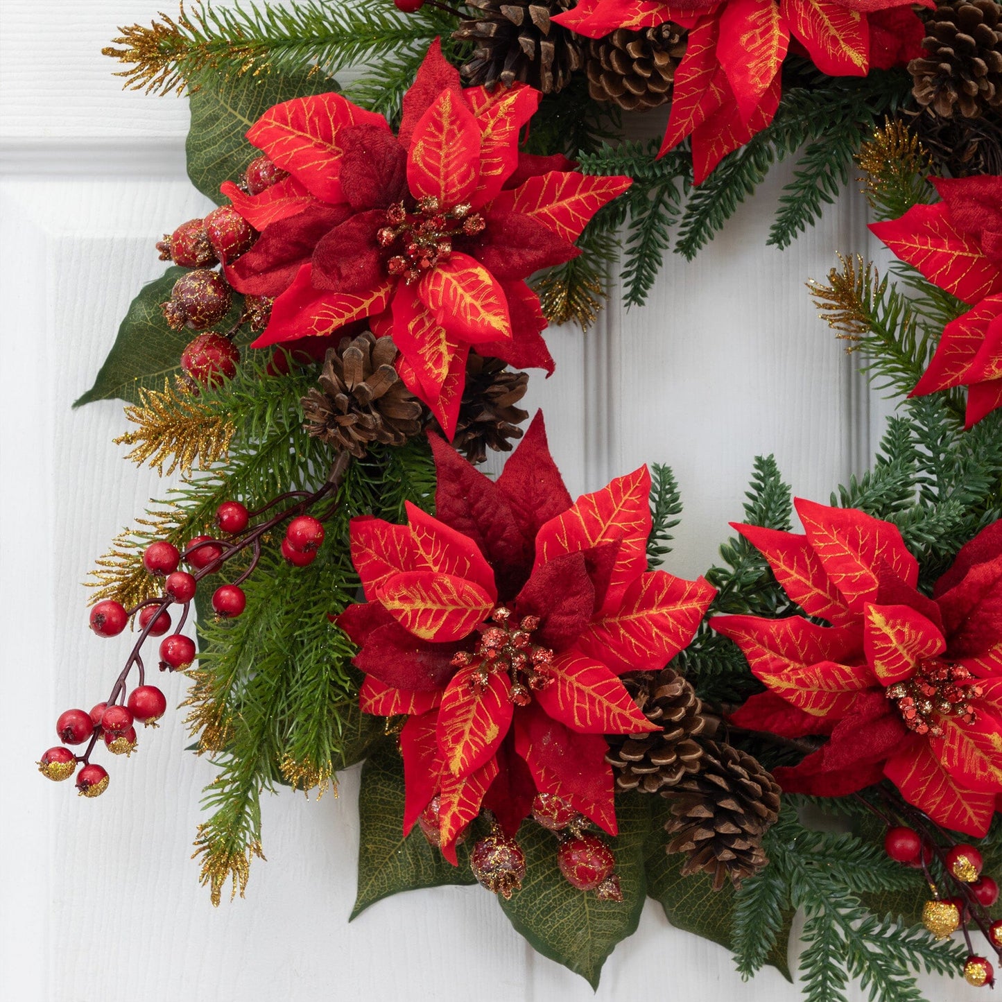 24" Poinsettia & Berry Wreath"