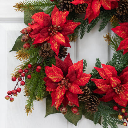 24" Poinsettia & Berry Wreath"