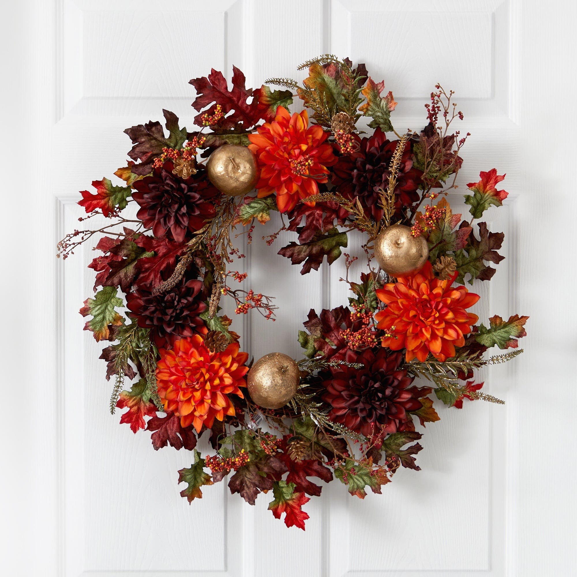 24” Fall Dahlia, Golden Apple, Oak Leaf and Berries Autumn Artificial ...