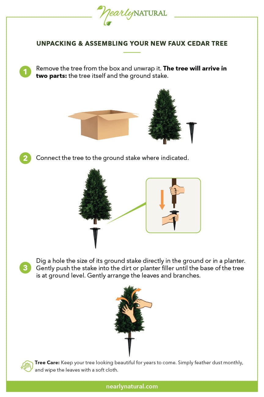 2.5' UV Resistant Artificial Cedar Plant with Integrated Ground Stake (Indoor/Outdoor) - Set of 2
