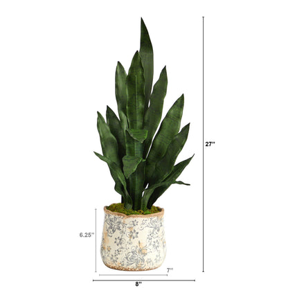 27” Sansevieria Artificial Plant in Decorative Planter
