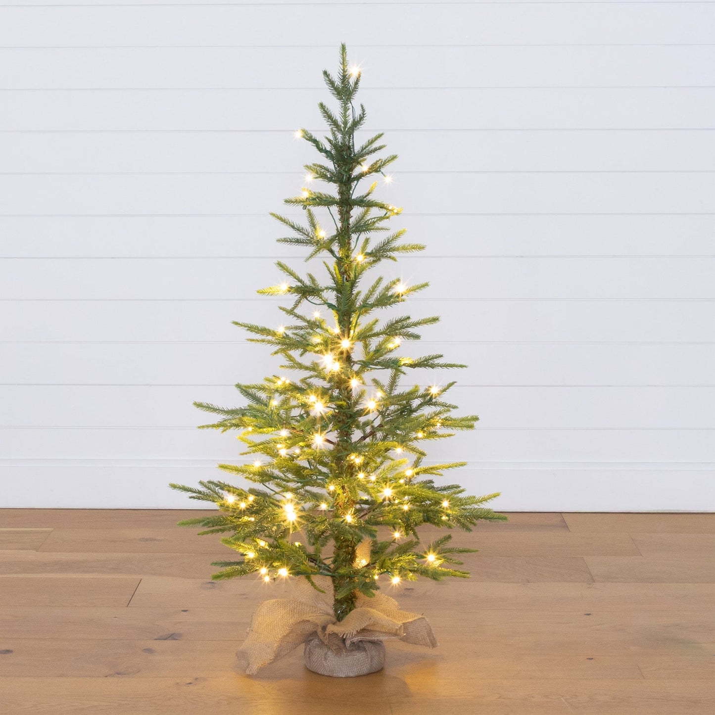 4’ Fraser Fir “Natural Look” Artificial Christmas Tree with 100 Clear LED Lights, a Burlap Base and 403 Bendable Branches
