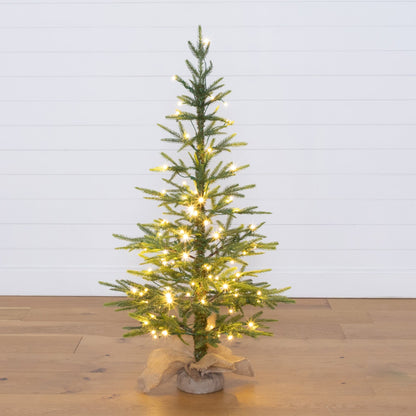 4’ Fraser Fir “Natural Look” Artificial Christmas Tree with 100 Clear LED Lights, a Burlap Base and 403 Bendable Branches