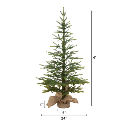 4’ Fraser Fir “Natural Look” Artificial Christmas Tree with 100 Clear LED Lights, a Burlap Base and 403 Bendable Branches
