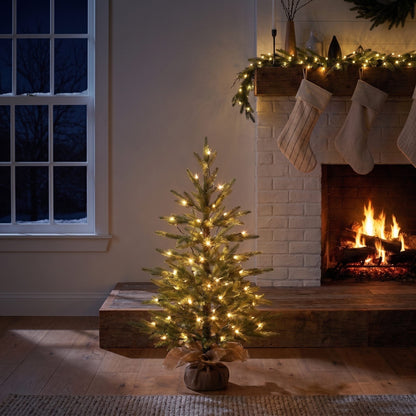 4’ Fraser Fir “Natural Look” Artificial Christmas Tree with 100 Clear LED Lights, a Burlap Base and 403 Bendable Branches