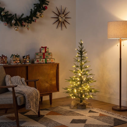 4’ Fraser Fir “Natural Look” Artificial Christmas Tree with 100 Clear LED Lights, a Burlap Base and 403 Bendable Branches