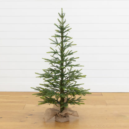 4’ Fraser Fir “Natural Look” Artificial Christmas Tree with 100 Clear LED Lights, a Burlap Base and 403 Bendable Branches