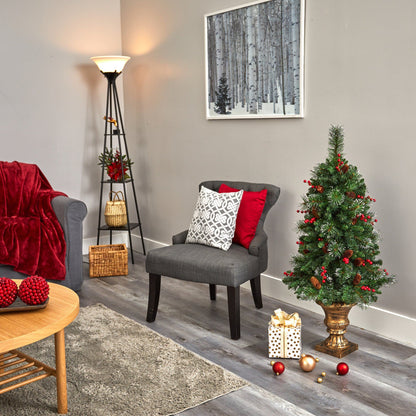 4’ Pine, Pinecone and Berries Artificial Christmas Tree with 100 Clear LED Lights in Decorative Urn