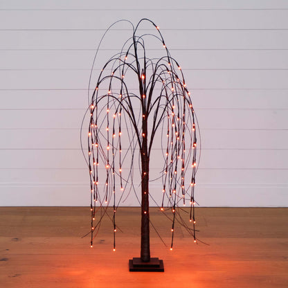 4’ Pre-Lit Halloween Black Willow Artificial Fall Tree with 120 Orange & Purple LED Lights